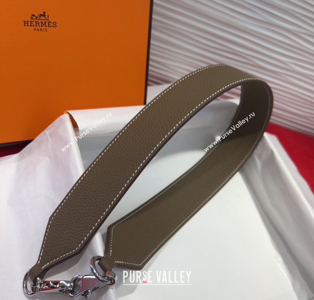 Hermes Kelly Pocket Shoulder Strap in Leather 4x68cm Grey/Silver 2025 HS091203 (99-250912045)