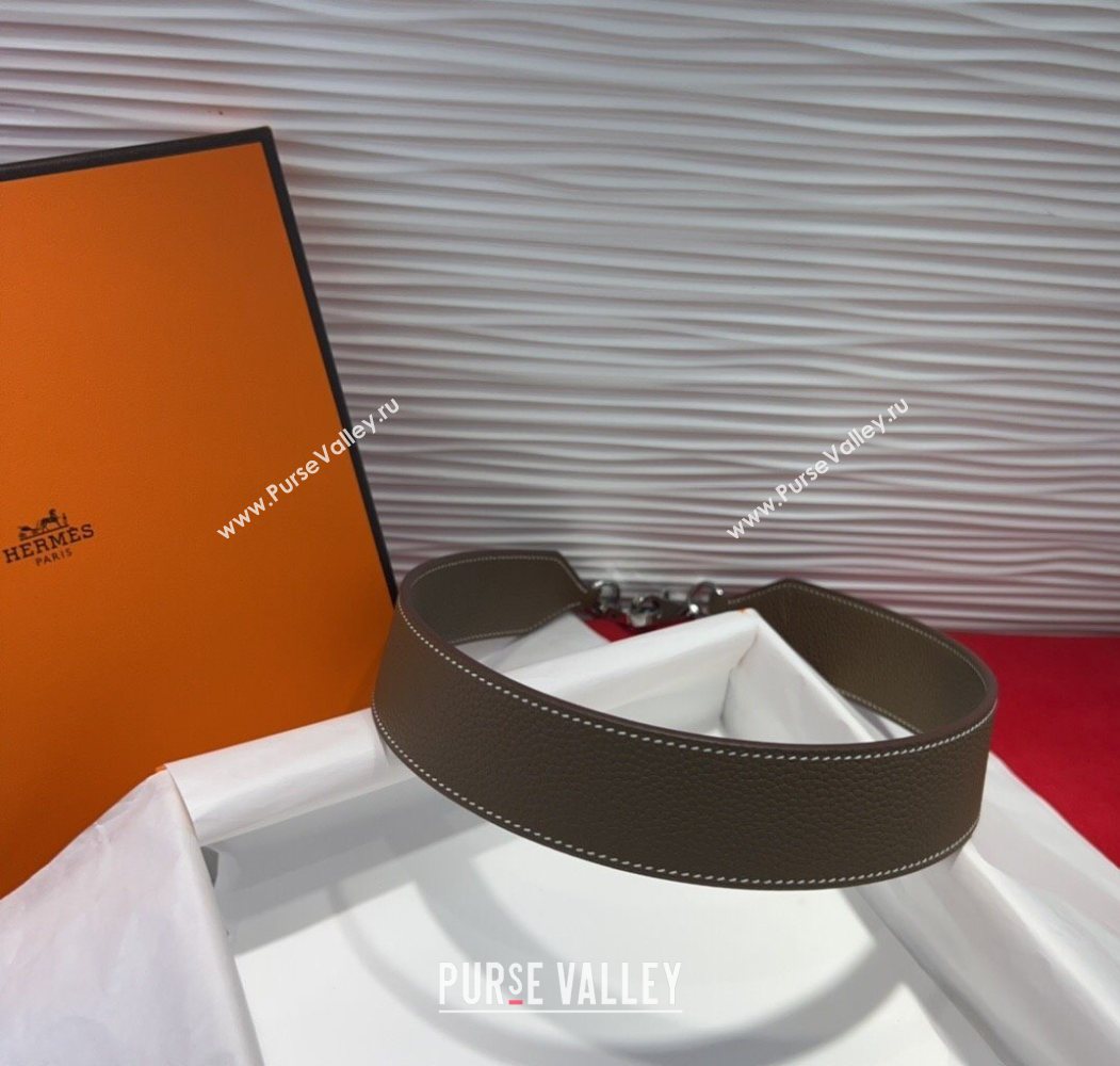 Hermes Kelly Pocket Shoulder Strap in Leather 4x68cm Grey/Silver 2025 HS091203 (99-250912045)