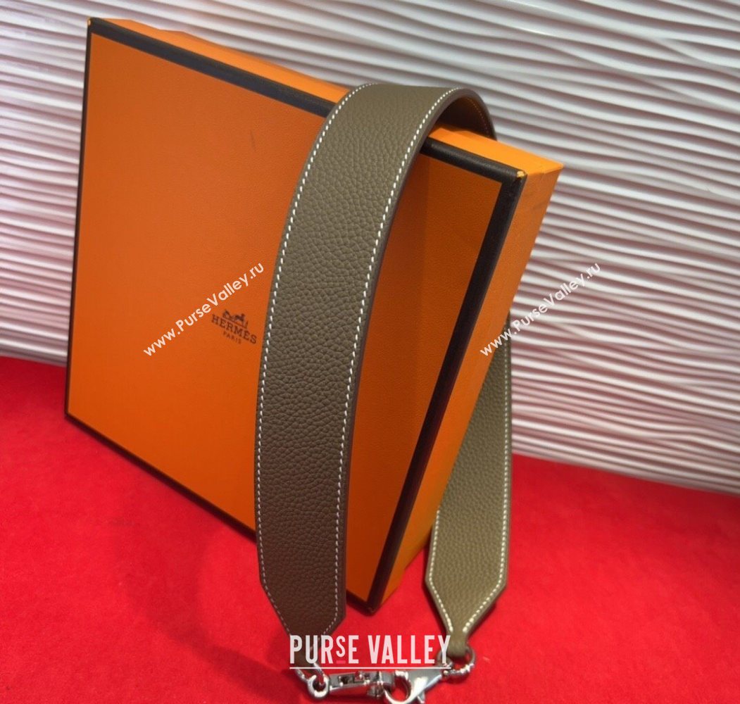 Hermes Kelly Pocket Shoulder Strap in Leather 4x68cm Grey/Silver 2025 HS091203 (99-250912045)