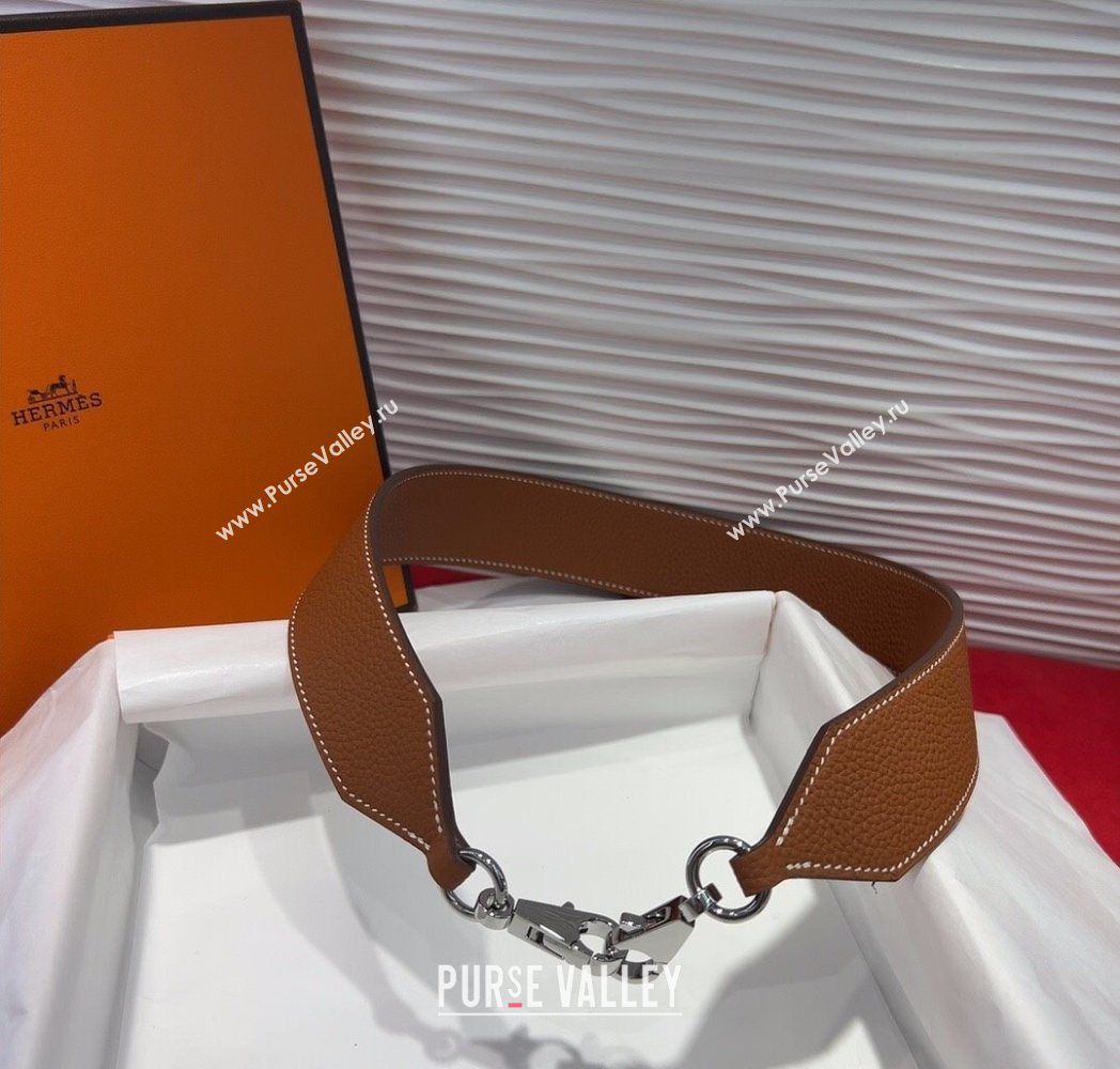 Hermes Kelly Pocket Shoulder Strap in Leather 4x68cm Brown/Silver 2025 HS091203 (99-250912046)