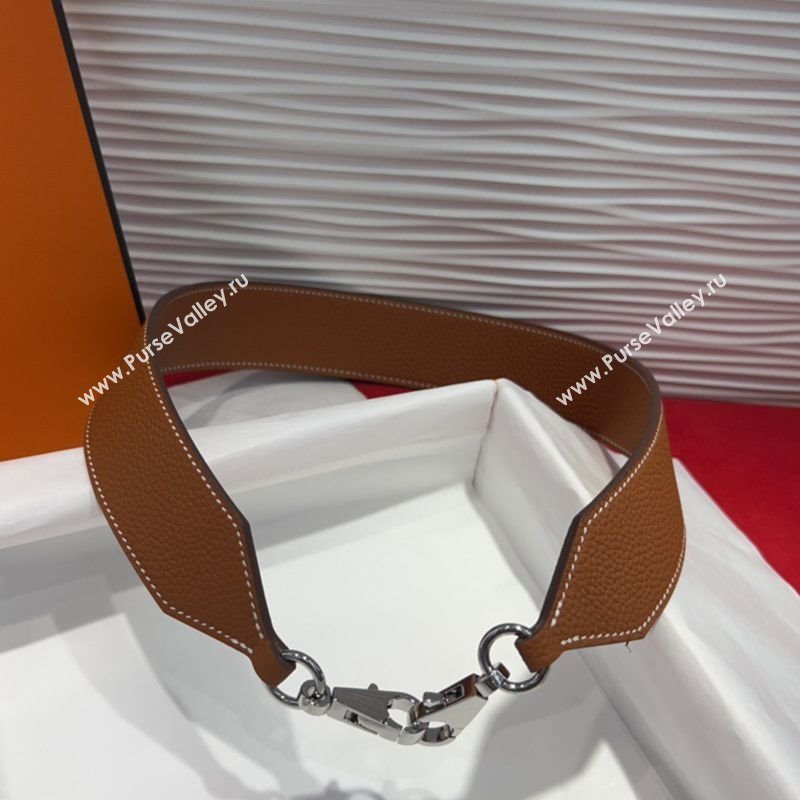 Hermes Kelly Pocket Shoulder Strap in Leather 4x68cm Brown/Silver 2025 HS091203 (99-250912046)