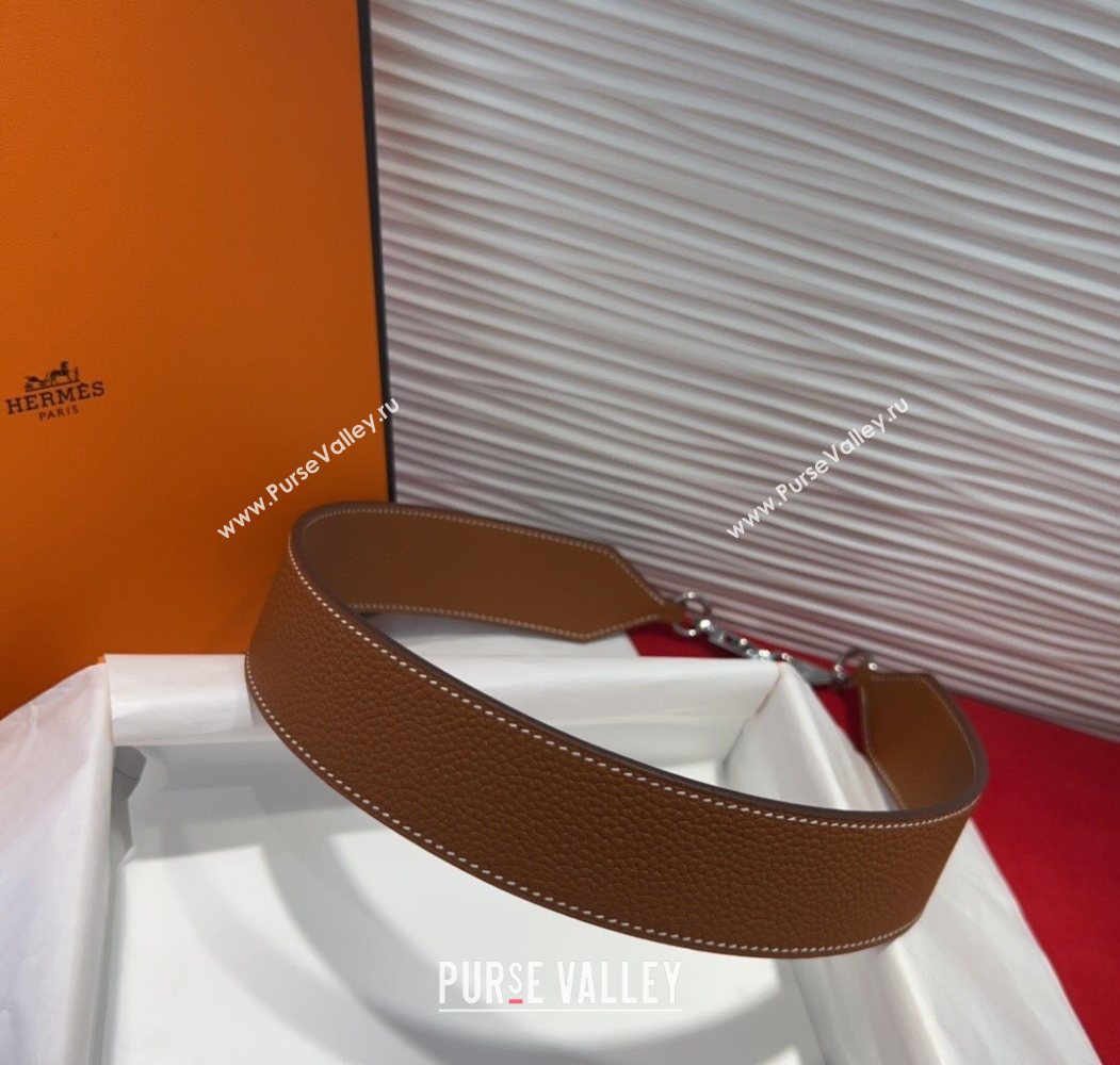 Hermes Kelly Pocket Shoulder Strap in Leather 4x68cm Brown/Silver 2025 HS091203 (99-250912046)