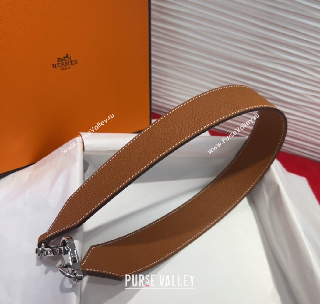 Hermes Kelly Pocket Shoulder Strap in Leather 4x68cm Brown/Silver 2025 HS091203 (99-250912046)