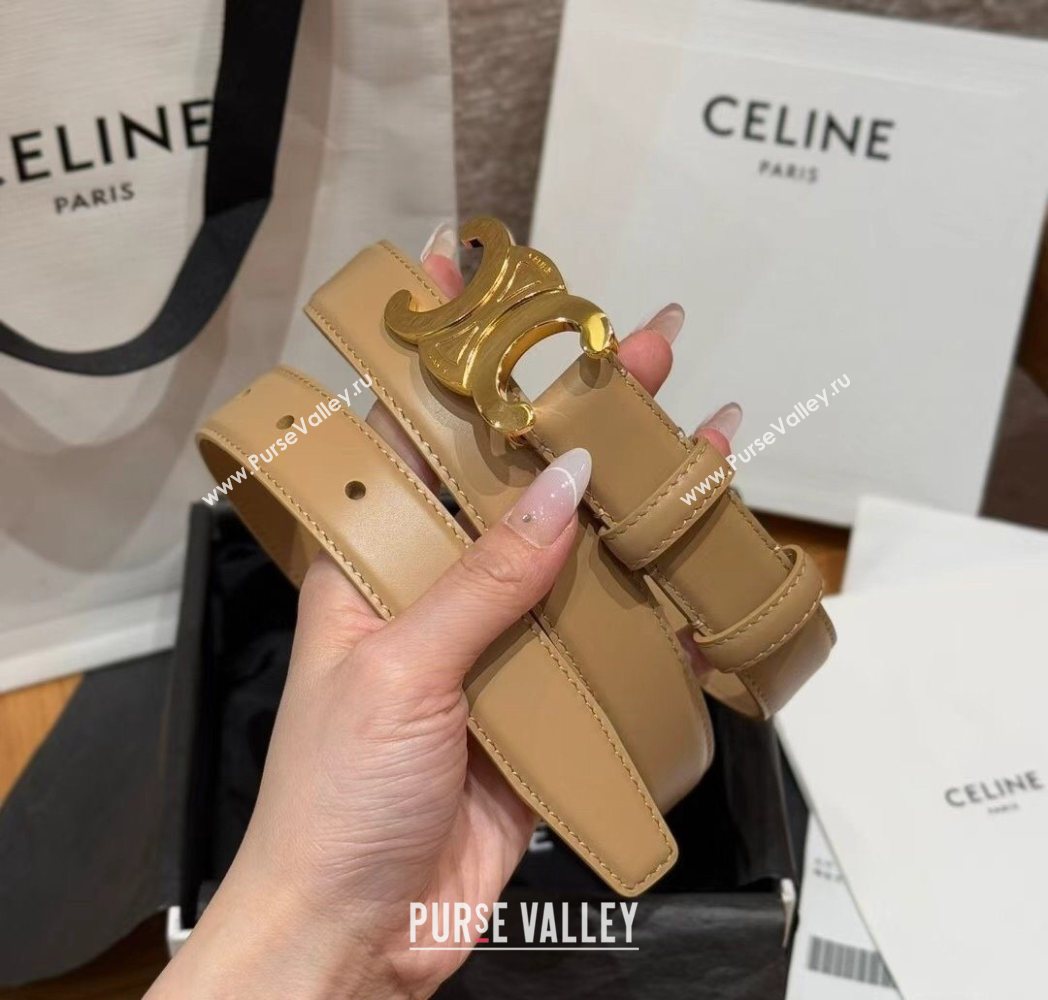 Celine Triomphe Supple Calfskin Leather Belt 2.5cm Beige 2025 0911 (99-250911093)