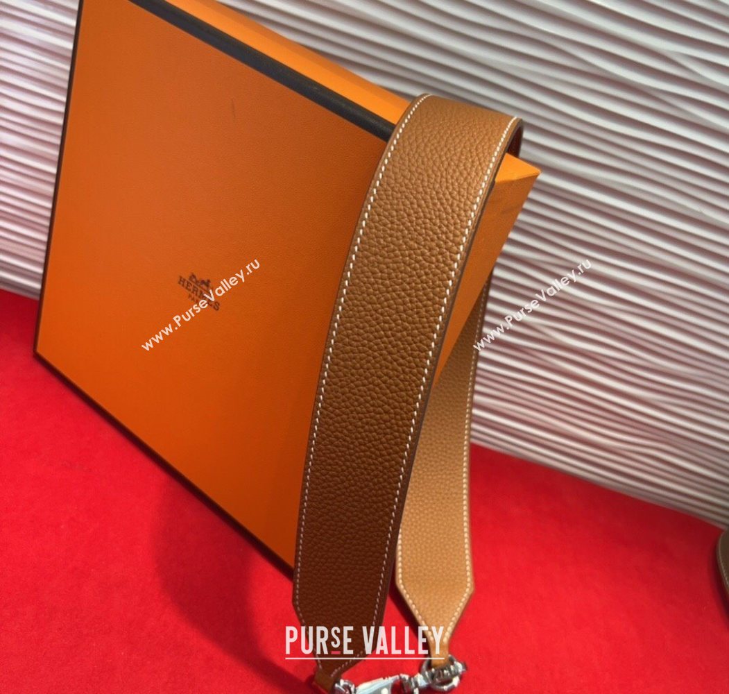 Hermes Kelly Pocket Shoulder Strap in Leather 4x68cm Brown/Silver 2025 HS091203 (99-250912046)