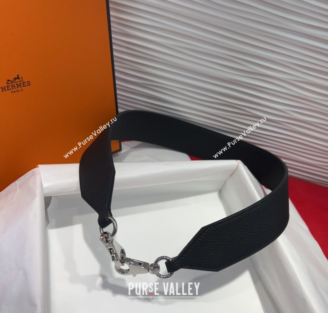 Hermes Kelly Pocket Shoulder Strap in Leather 4x68cm Black/Silver 2025 HS091203 (99-250912047)