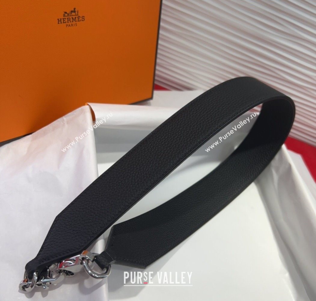 Hermes Kelly Pocket Shoulder Strap in Leather 4x68cm Black/Silver 2025 HS091203 (99-250912047)