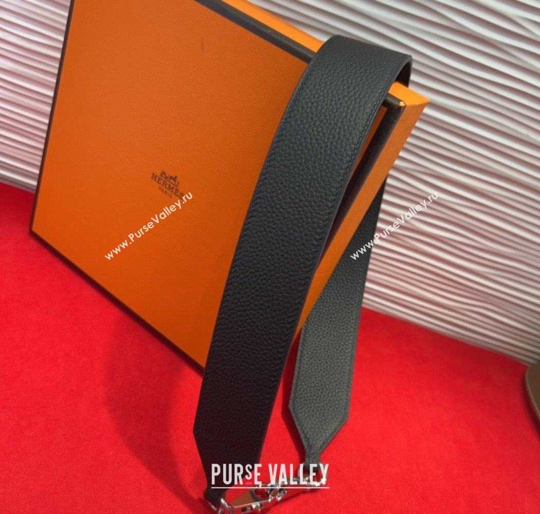 Hermes Kelly Pocket Shoulder Strap in Leather 4x68cm Black/Silver 2025 HS091203 (99-250912047)