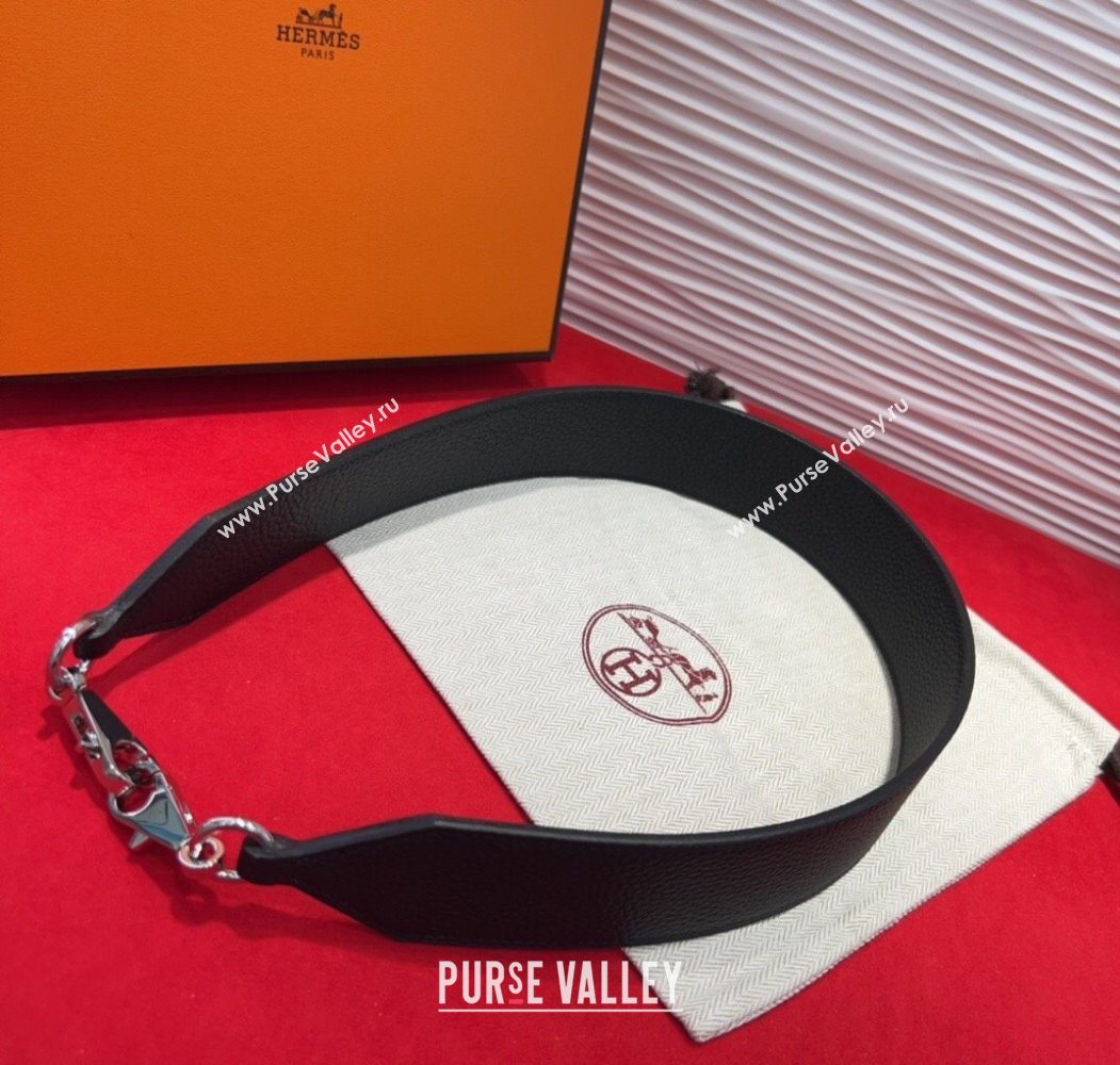 Hermes Kelly Pocket Shoulder Strap in Leather 4x68cm Black/Silver 2025 HS091203 (99-250912047)