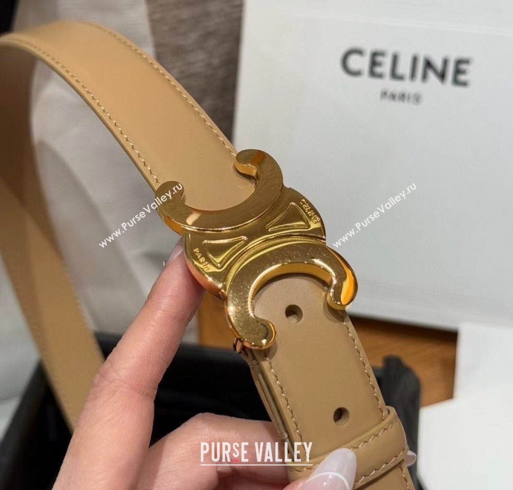 Celine Triomphe Supple Calfskin Leather Belt 2.5cm Beige 2025 0911 (99-250911093)