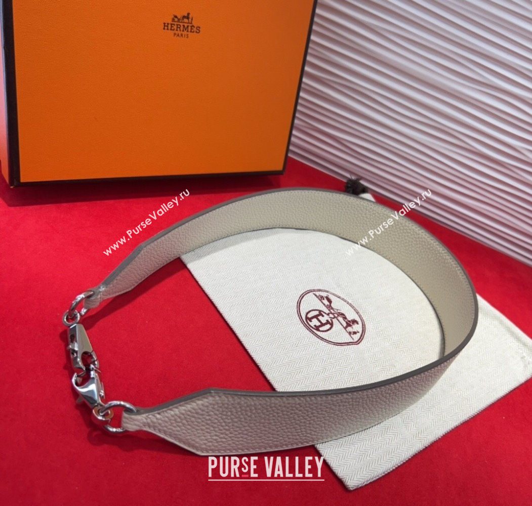Hermes Kelly Pocket Shoulder Strap in Leather 4x68cm White/Silver 2025 HS091203 (99-250912048)