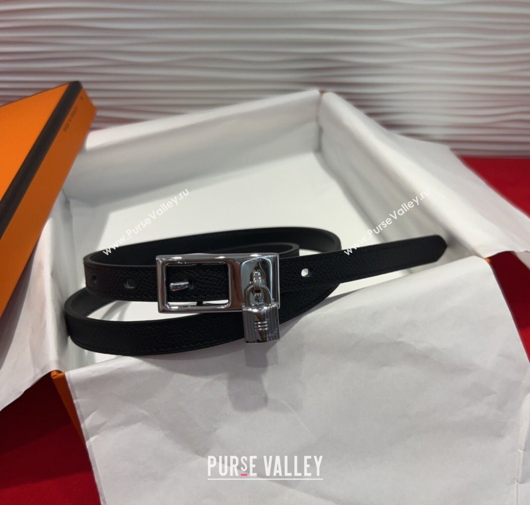 Hermes Lucky Lock Reversible Belt 1.7cm in Calfskin Leather Black/Silver 2025 HS091201 (99-250912026)