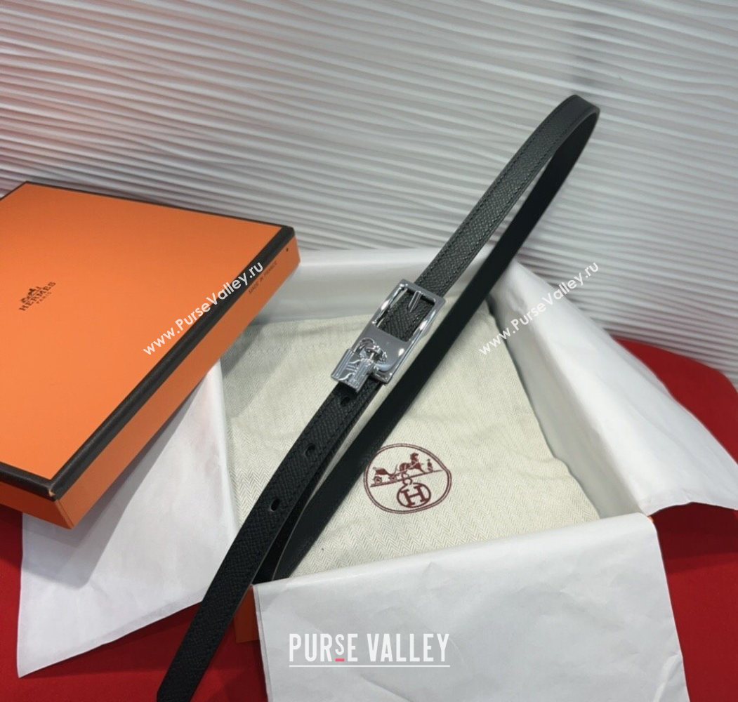Hermes Lucky Lock Reversible Belt 1.7cm in Calfskin Leather Black/Silver 2025 HS091201 (99-250912026)