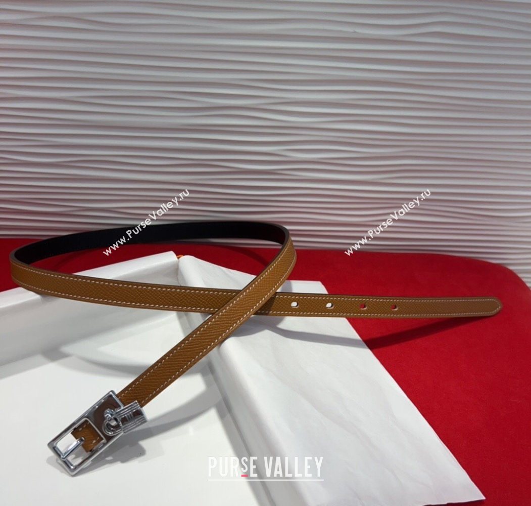 Hermes Lucky Lock Reversible Belt 1.7cm in Calfskin Leather Brown/Silver 2025 HS091201 (99-250912027)