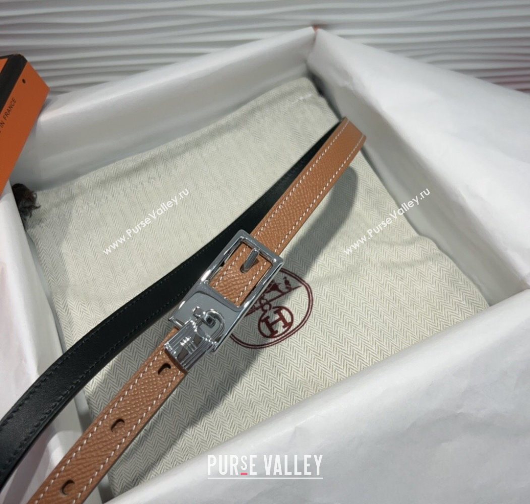 Hermes Lucky Lock Reversible Belt 1.7cm in Calfskin Leather Brown/Silver 2025 HS091201 (99-250912027)