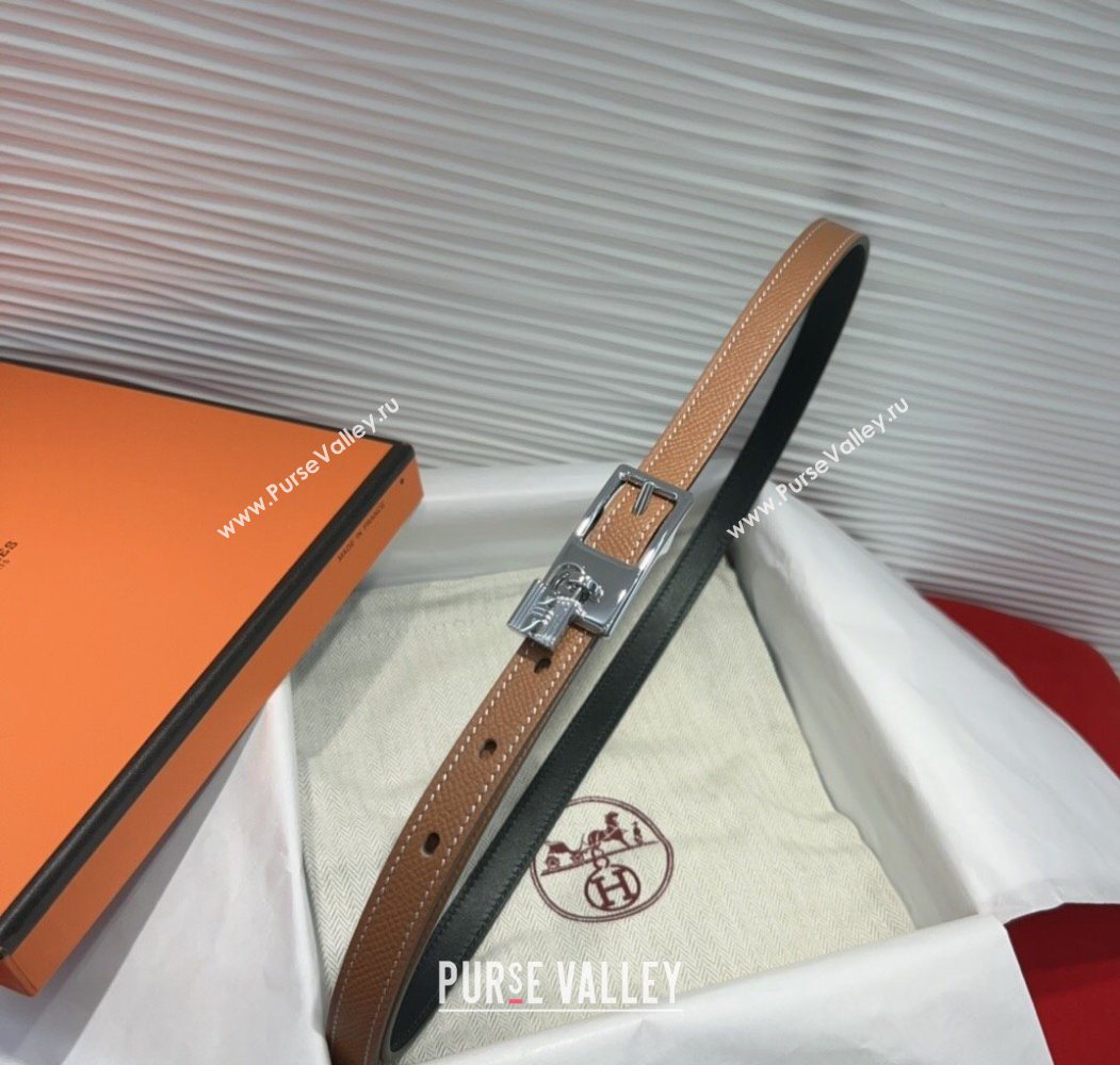 Hermes Lucky Lock Reversible Belt 1.7cm in Calfskin Leather Brown/Silver 2025 HS091201 (99-250912027)