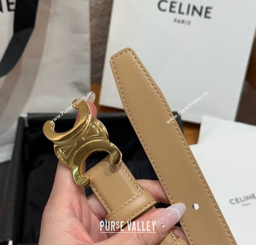 Celine Triomphe Supple Calfskin Leather Belt 2.5cm Beige 2025 0911 (99-250911093)