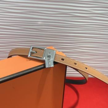Hermes Lucky Lock Reversible Belt 1.7cm in Calfskin Leather Brown/Silver 2025 HS091201 (99-250912027)
