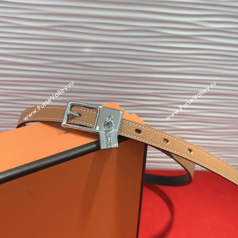 Hermes Lucky Lock Reversible Belt 1.7cm in Calfskin Leather Brown/Silver 2025 HS091201 (99-250912027)