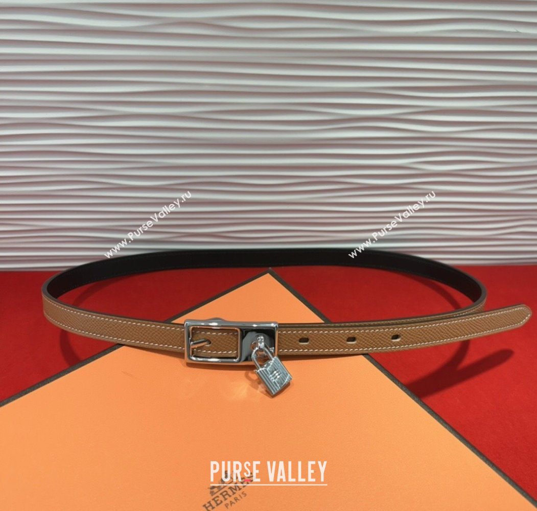 Hermes Lucky Lock Reversible Belt 1.7cm in Calfskin Leather Brown/Silver 2025 HS091201 (99-250912027)