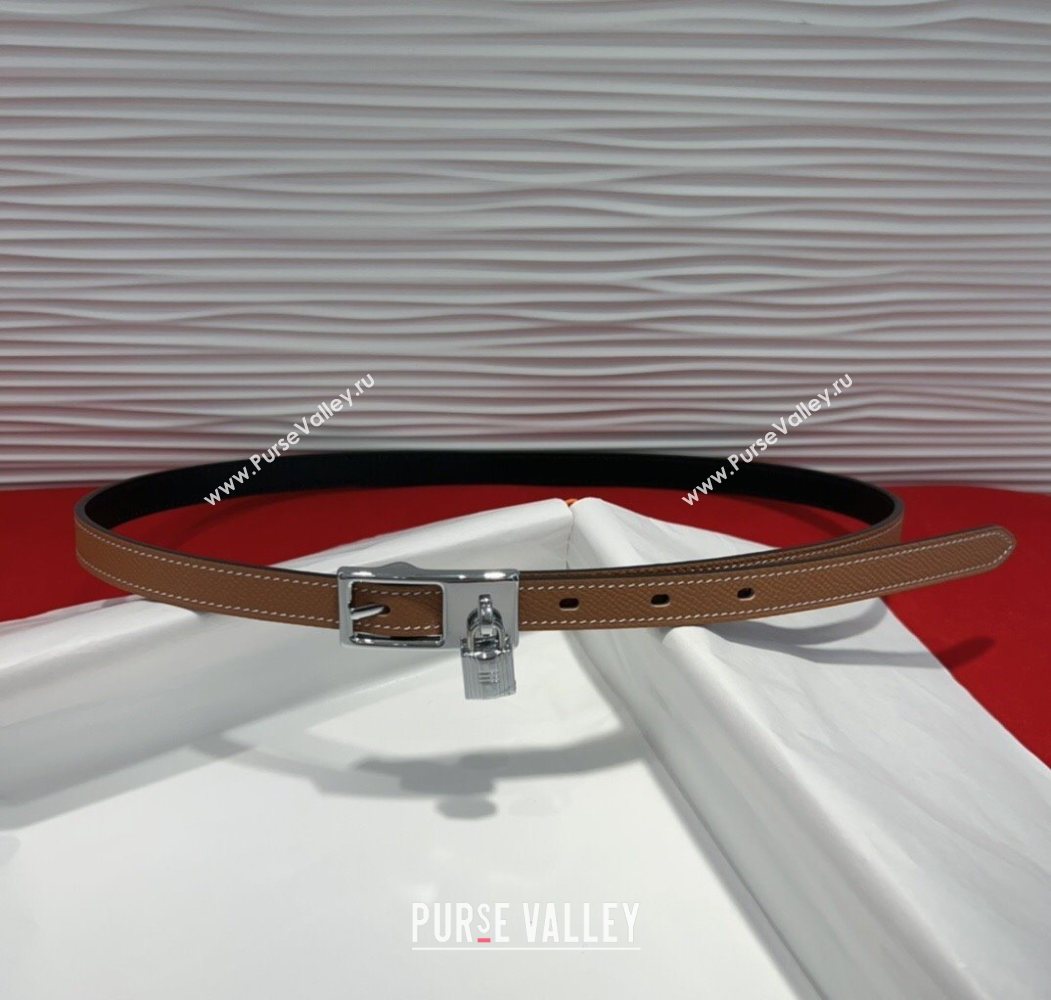 Hermes Lucky Lock Reversible Belt 1.7cm in Calfskin Leather Brown/Silver 2025 HS091201 (99-250912027)