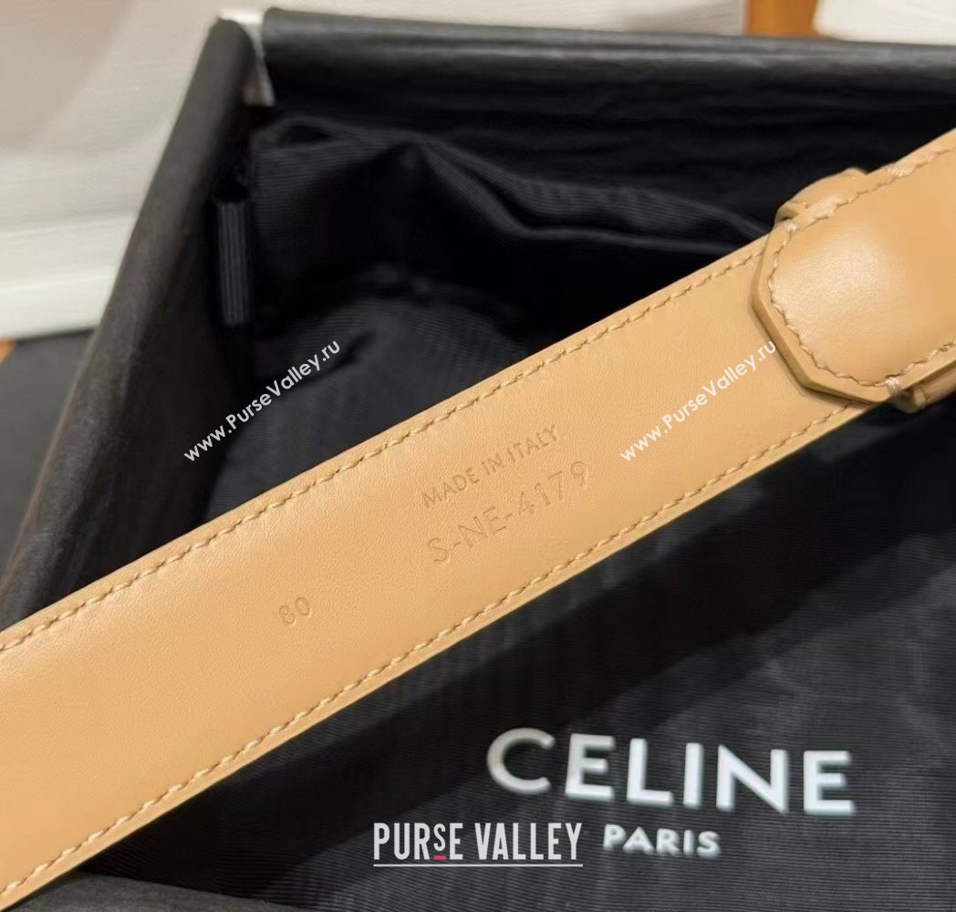 Celine Triomphe Supple Calfskin Leather Belt 2.5cm Beige 2025 0911 (99-250911093)