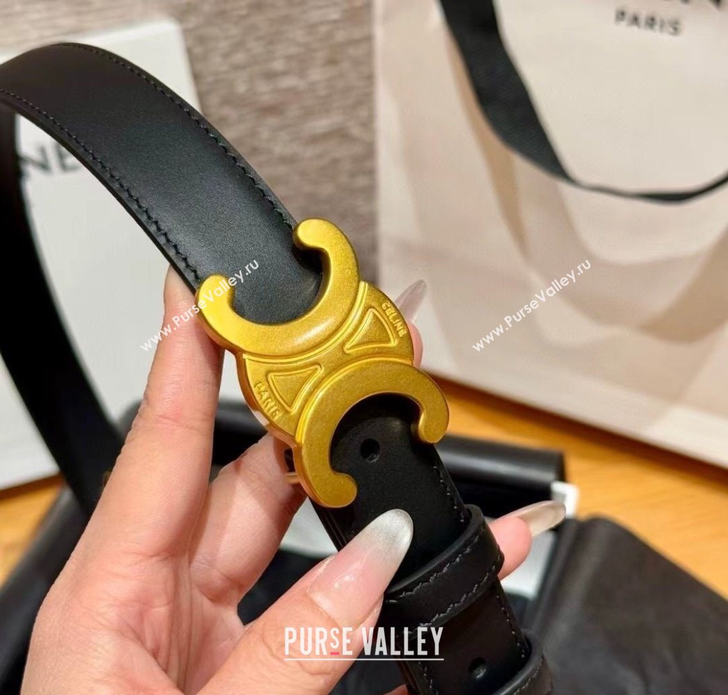 Celine Triomphe Supple Calfskin Leather Belt 2.5cm Black 2025 0911 (99-250911097)