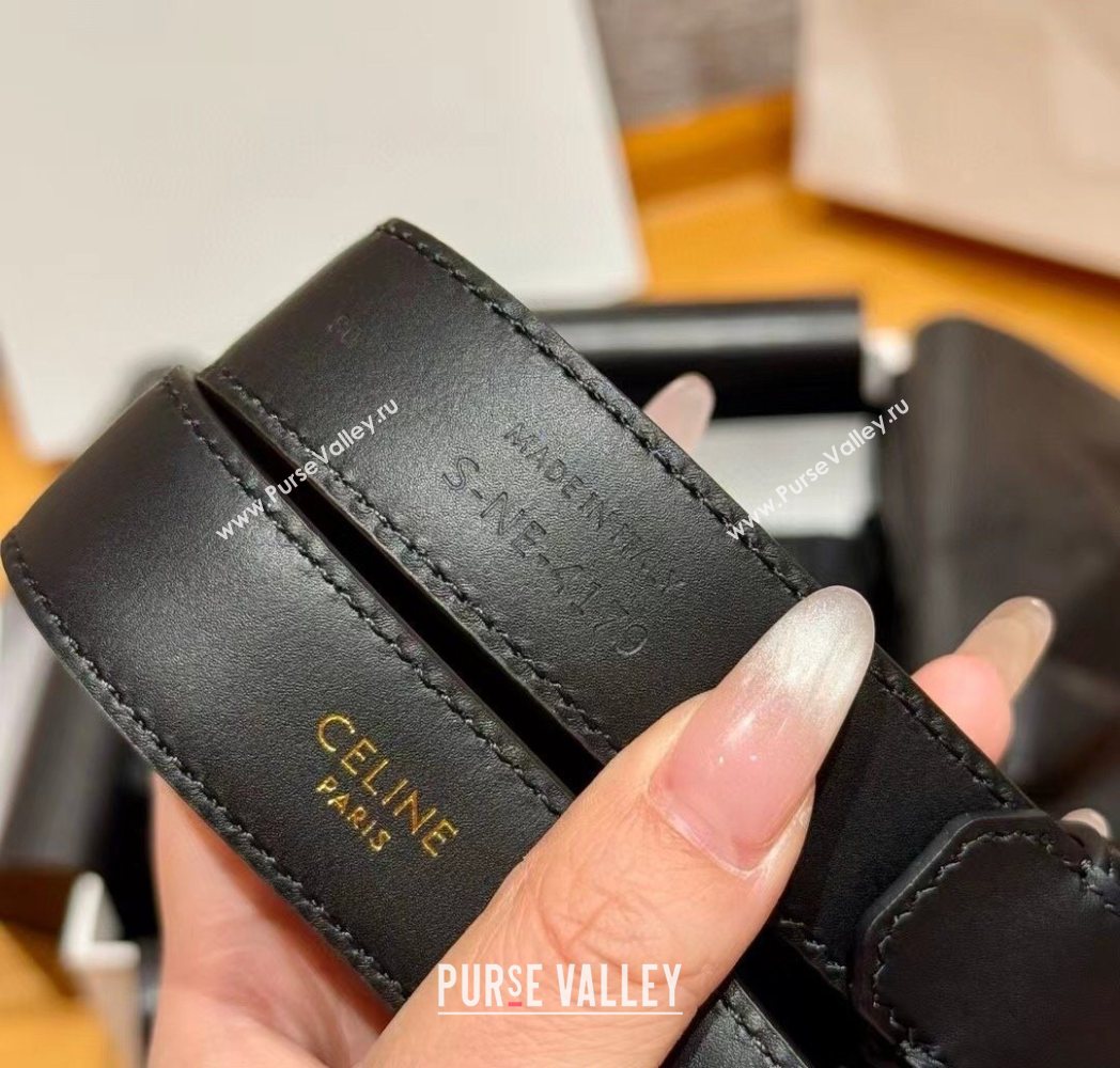 Celine Triomphe Supple Calfskin Leather Belt 2.5cm Black 2025 0911 (99-250911097)