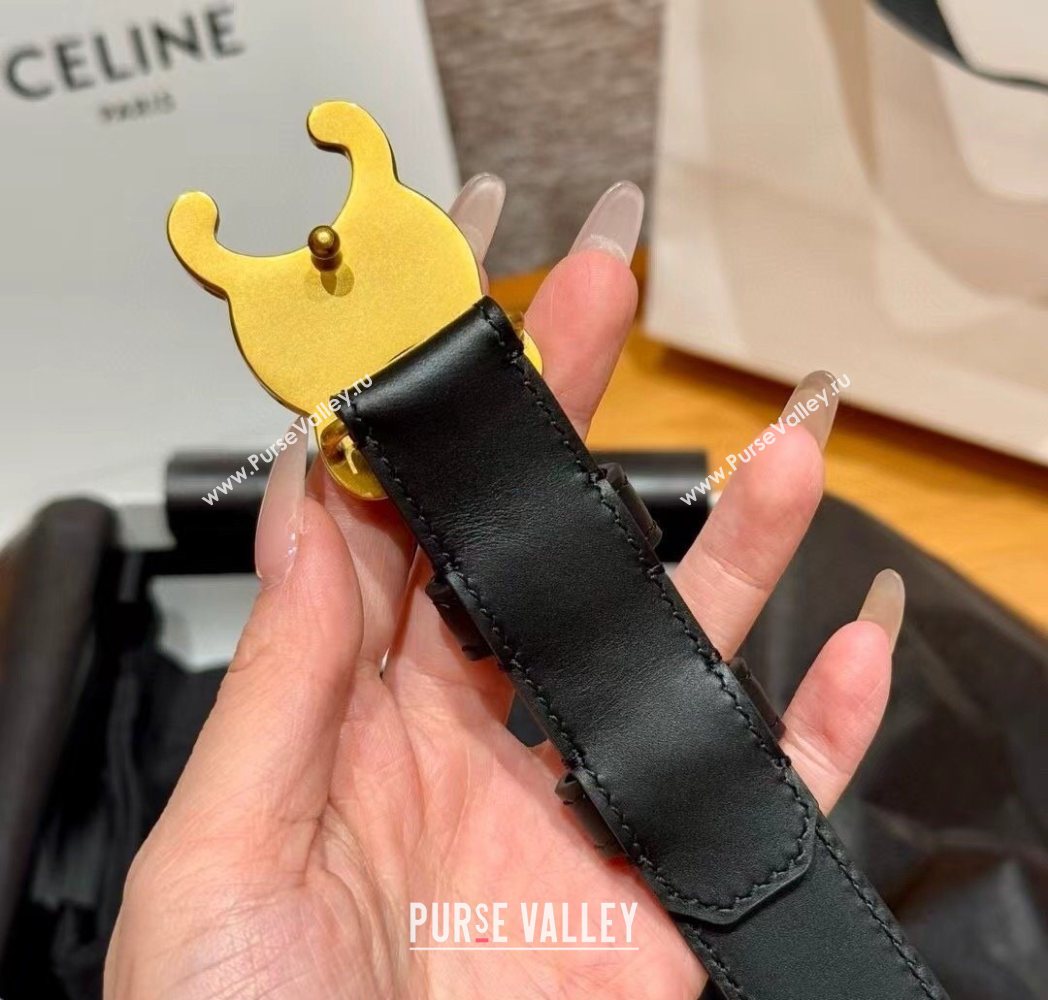 Celine Triomphe Supple Calfskin Leather Belt 2.5cm Black 2025 0911 (99-250911097)