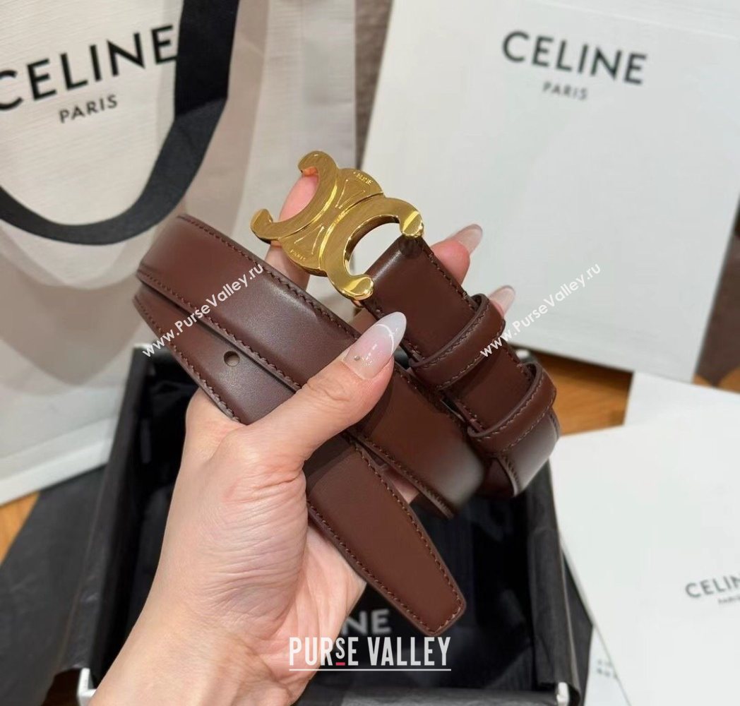 Celine Triomphe Supple Calfskin Leather Belt 2.5cm Dark Brown 2025 0911 (99-250911094)