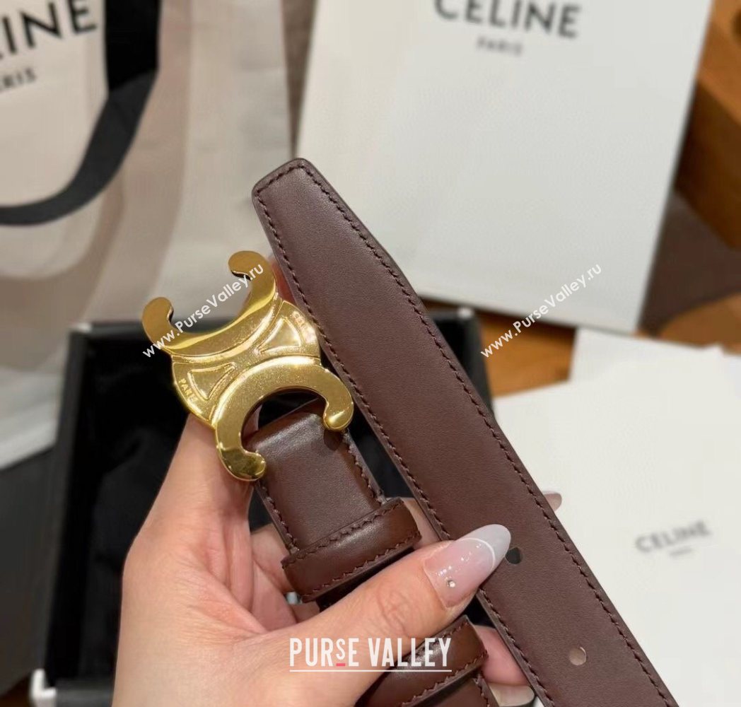 Celine Triomphe Supple Calfskin Leather Belt 2.5cm Dark Brown 2025 0911 (99-250911094)