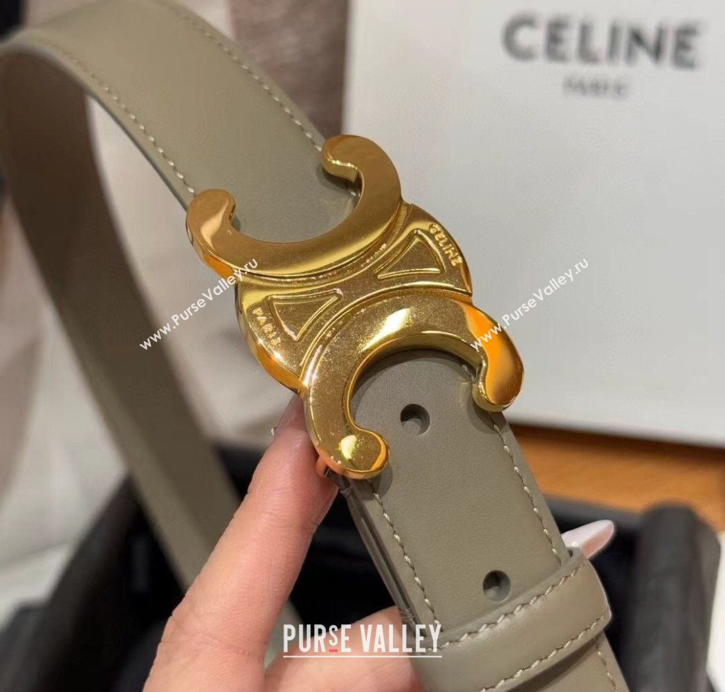 Celine Triomphe Supple Calfskin Leather Belt 2.5cm Green 2025 0911 (99-250911095)
