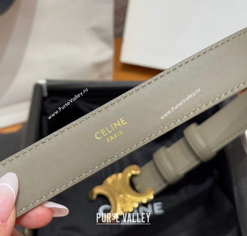 Celine Triomphe Supple Calfskin Leather Belt 2.5cm Green 2025 0911 (99-250911095)