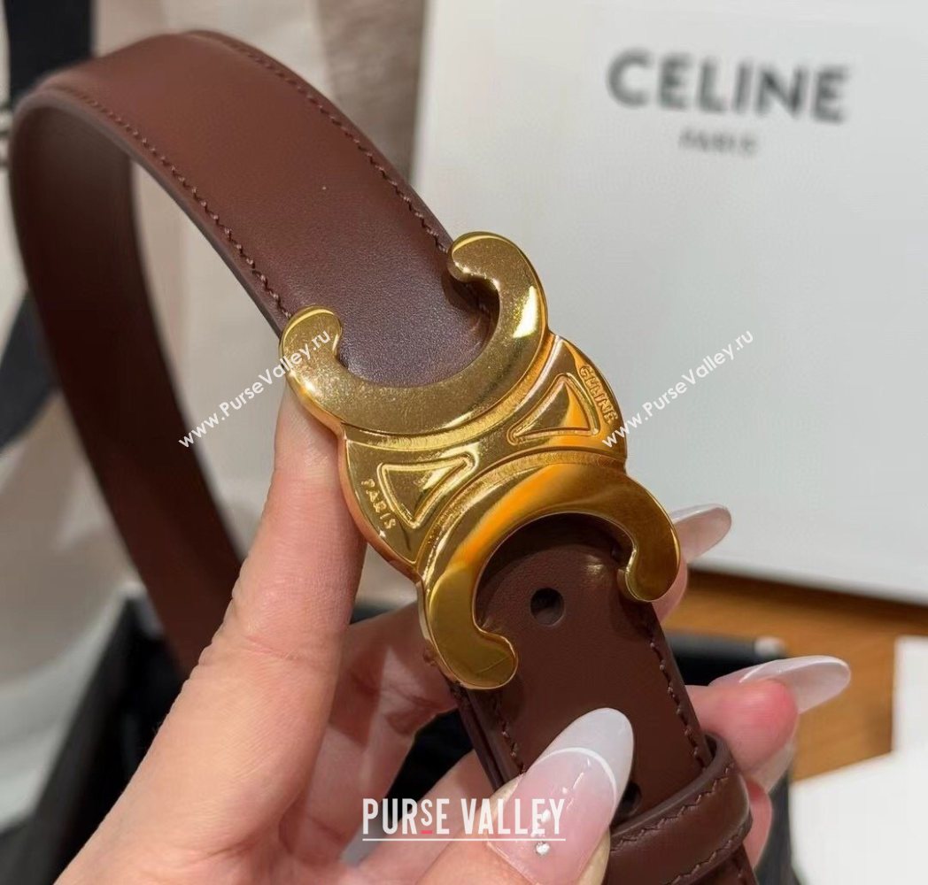 Celine Triomphe Supple Calfskin Leather Belt 2.5cm Dark Brown 2025 0911 (99-250911094)