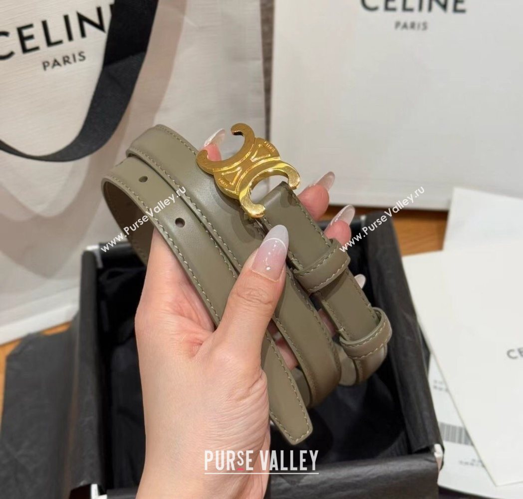 Celine Triomphe Supple Calfskin Leather Belt 1.8cm Green 2025 0911 (99-250911092)