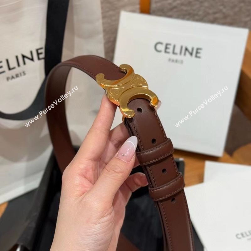 Celine Triomphe Supple Calfskin Leather Belt 2.5cm Dark Brown 2025 0911 (99-250911094)