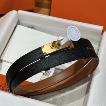 Hermes Hunter Calfskin Leather Belt 1.8cm with Kelly Buckle Black/Gold 2025 HS091202 (99-250912033)