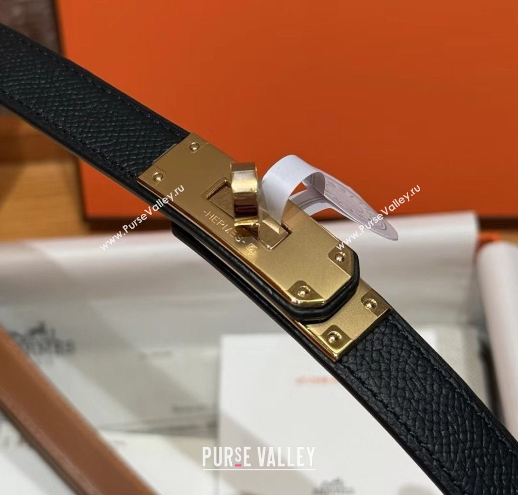 Hermes Hunter Calfskin Leather Belt 1.8cm with Kelly Buckle Black/Gold 2025 HS091202 (99-250912033)