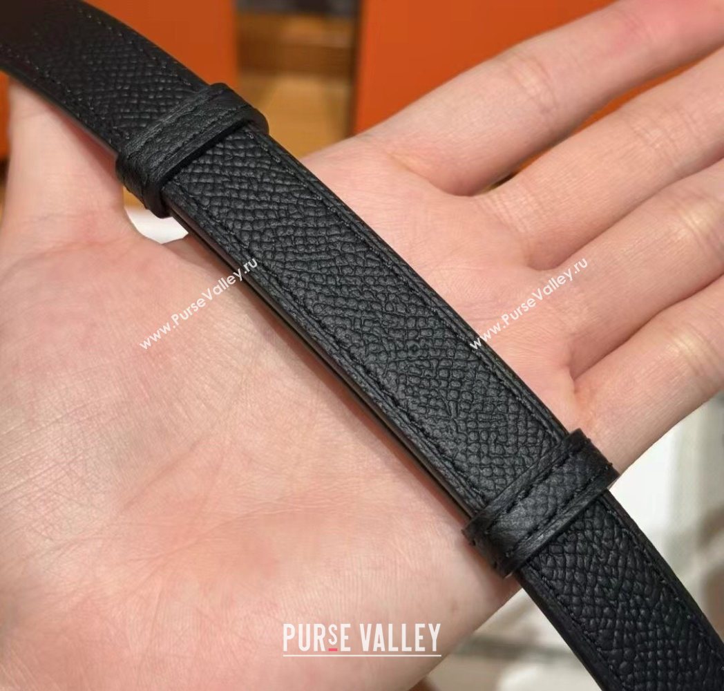 Hermes Hunter Calfskin Leather Belt 1.8cm with Kelly Buckle Black/Gold 2025 HS091202 (99-250912033)