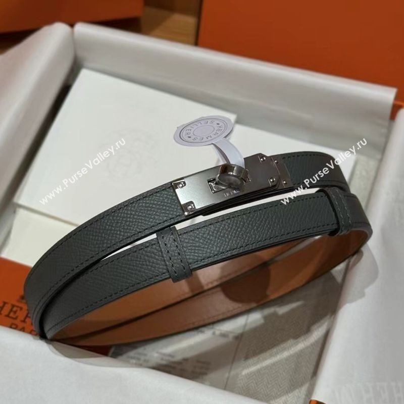 Hermes Hunter Calfskin Leather Belt 1.8cm with Kelly Buckle Grey/Silver 2025 HS091202 (99-250912034)