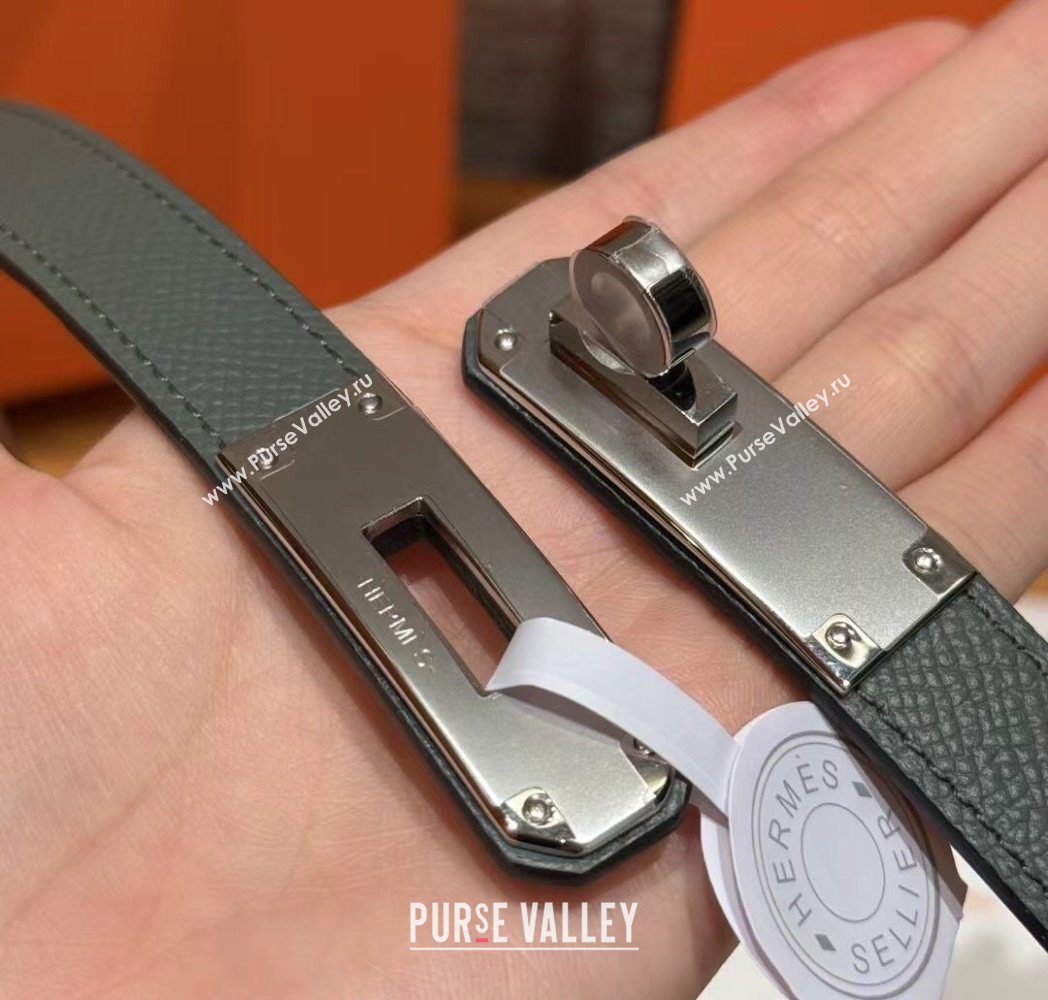 Hermes Hunter Calfskin Leather Belt 1.8cm with Kelly Buckle Grey/Silver 2025 HS091202 (99-250912034)