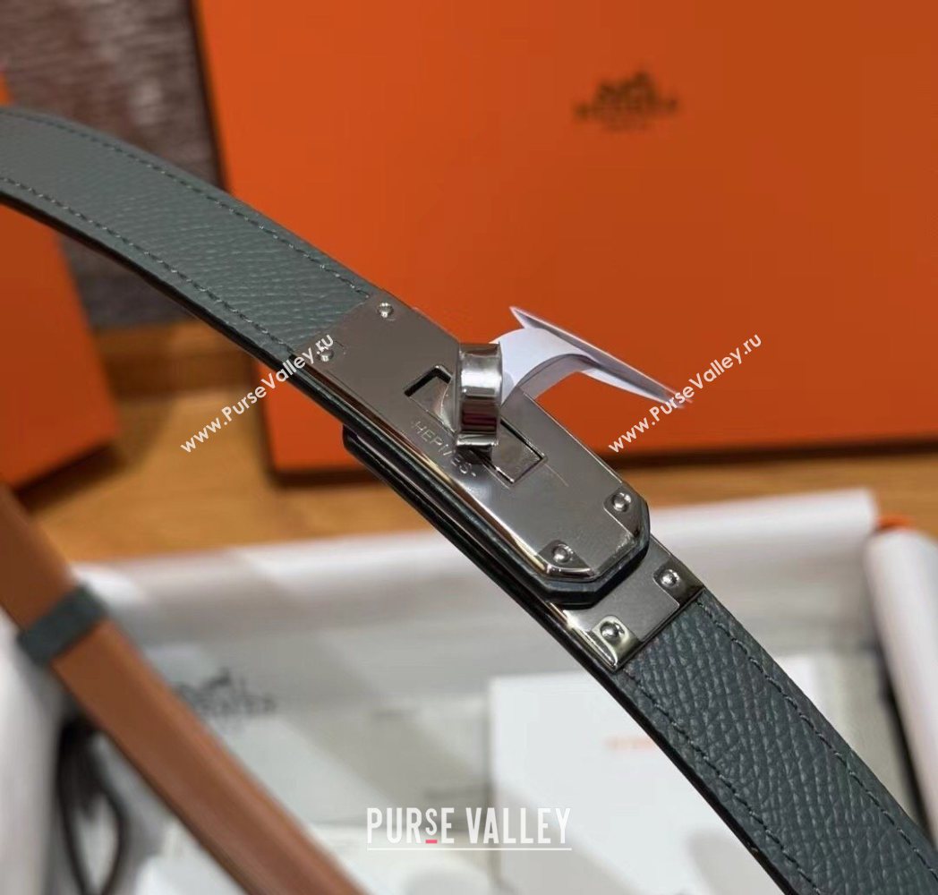 Hermes Hunter Calfskin Leather Belt 1.8cm with Kelly Buckle Grey/Silver 2025 HS091202 (99-250912034)
