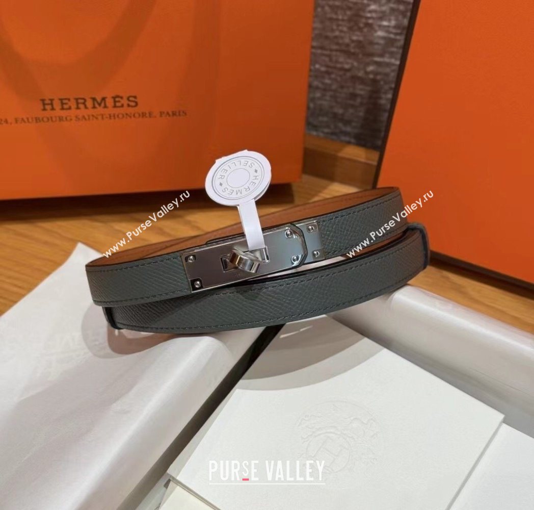 Hermes Hunter Calfskin Leather Belt 1.8cm with Kelly Buckle Grey/Silver 2025 HS091202 (99-250912034)