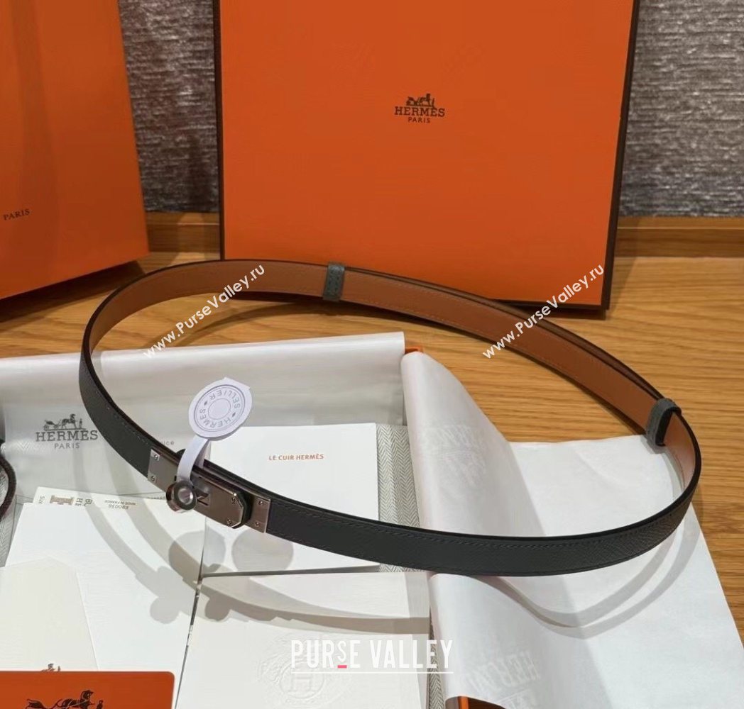 Hermes Hunter Calfskin Leather Belt 1.8cm with Kelly Buckle Grey/Silver 2025 HS091202 (99-250912034)