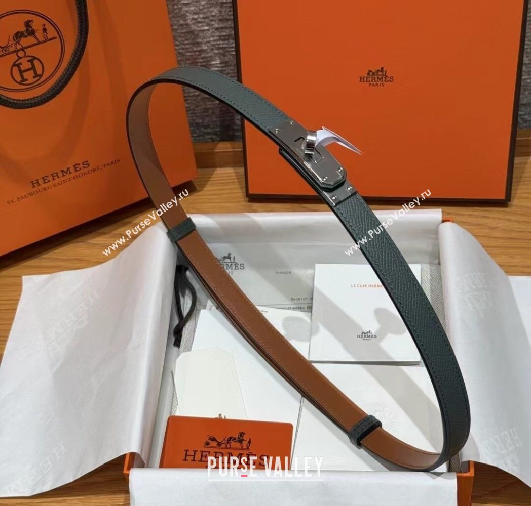 Hermes Hunter Calfskin Leather Belt 1.8cm with Kelly Buckle Grey/Silver 2025 HS091202 (99-250912034)