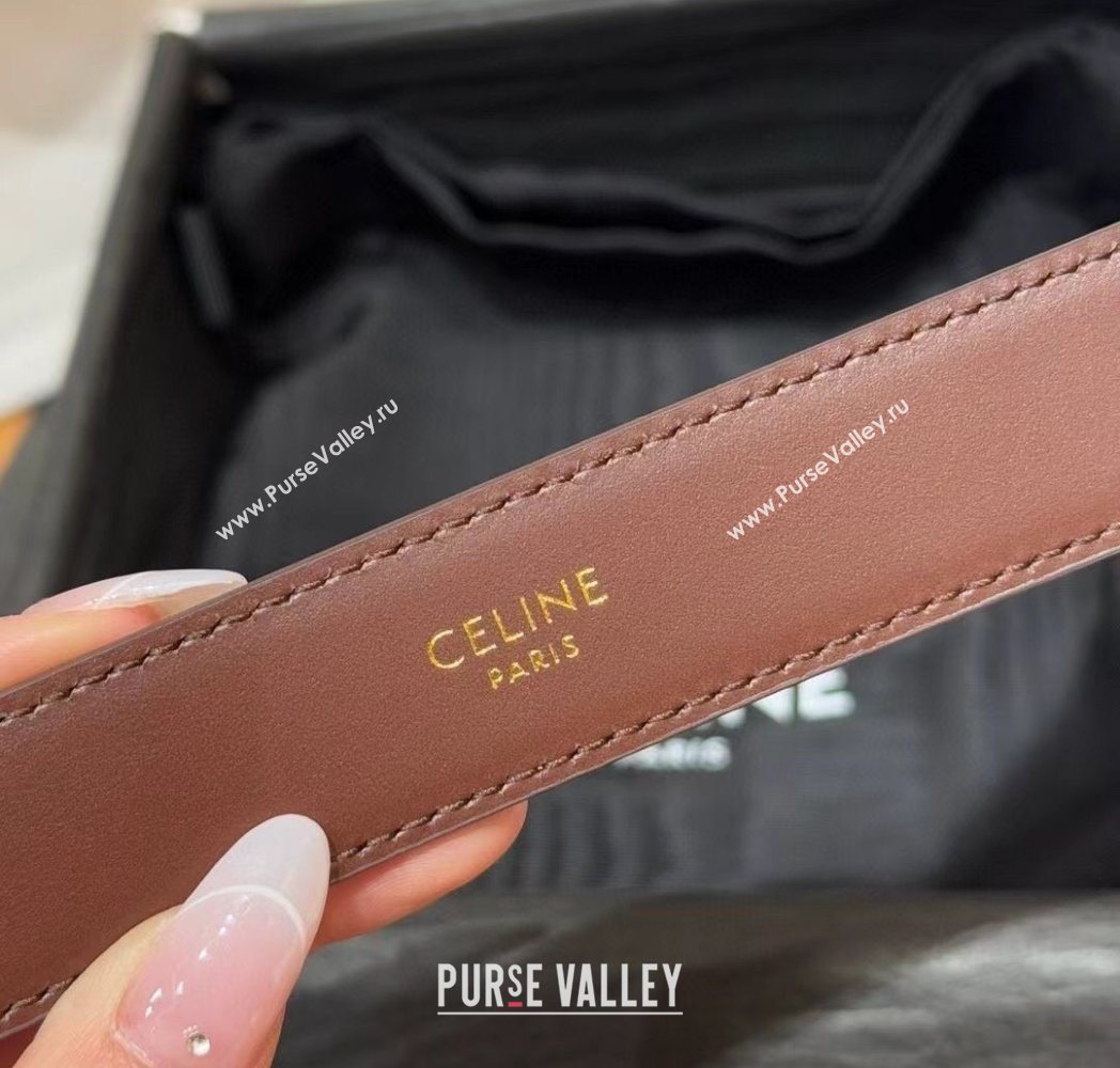 Celine Triomphe Supple Calfskin Leather Belt 2.5cm Dark Brown 2025 0911 (99-250911094)