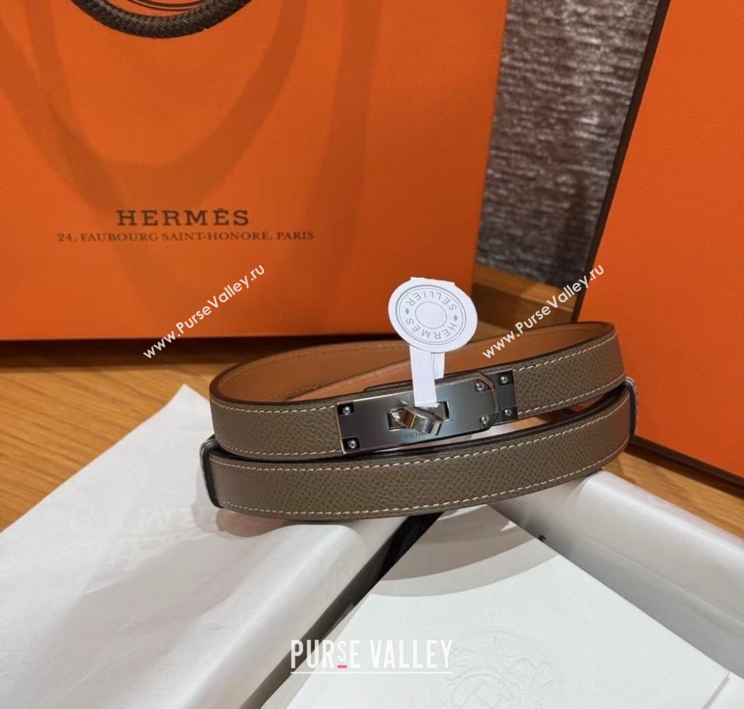 Hermes Hunter Calfskin Leather Belt 1.8cm with Kelly Buckle Grey2 2025 HS091202 (99-250912035)