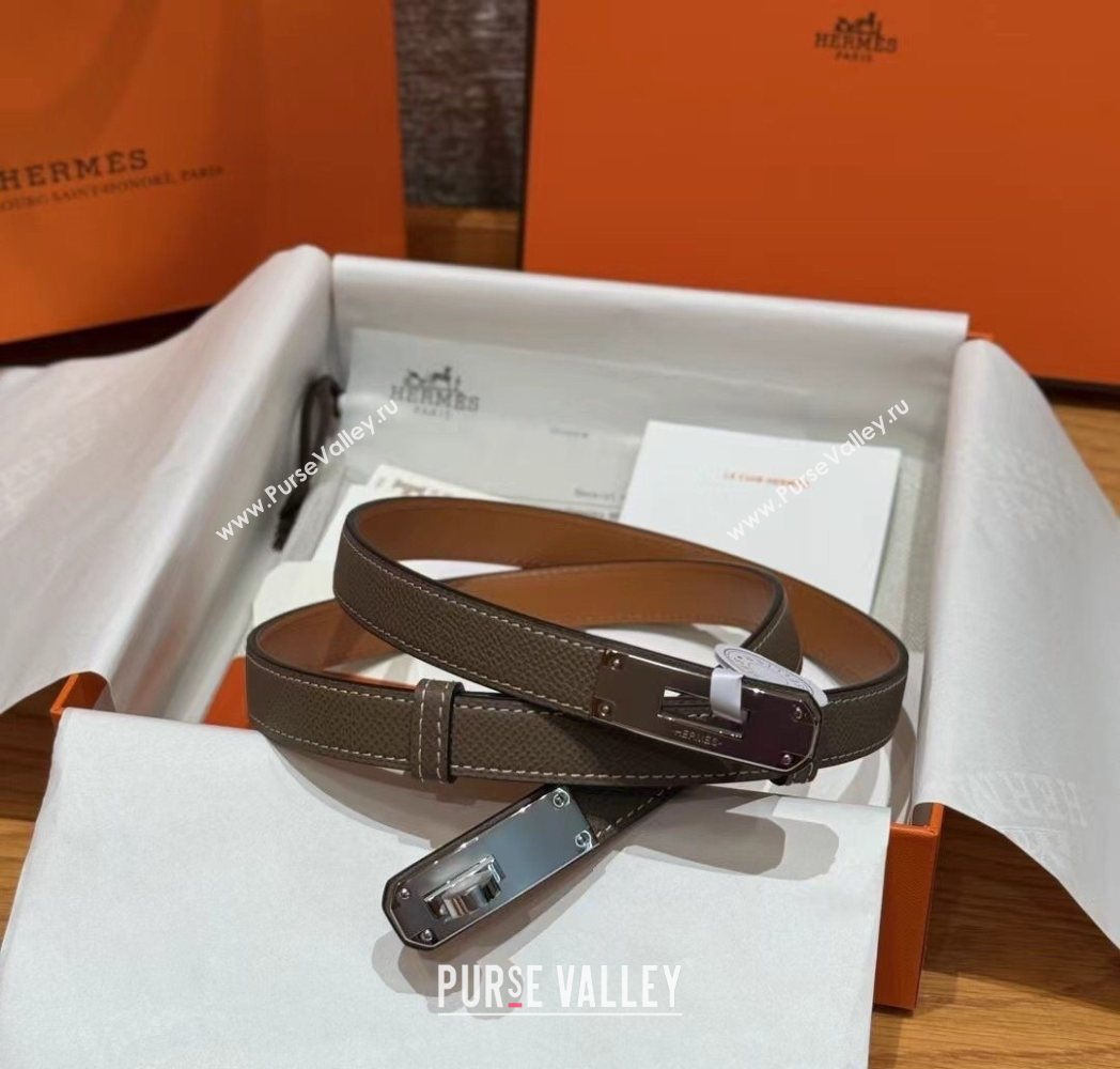 Hermes Hunter Calfskin Leather Belt 1.8cm with Kelly Buckle Grey2 2025 HS091202 (99-250912035)