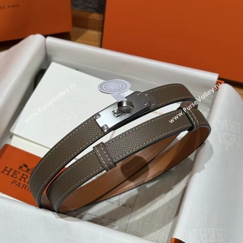 Hermes Hunter Calfskin Leather Belt 1.8cm with Kelly Buckle Grey2 2025 HS091202 (99-250912035)