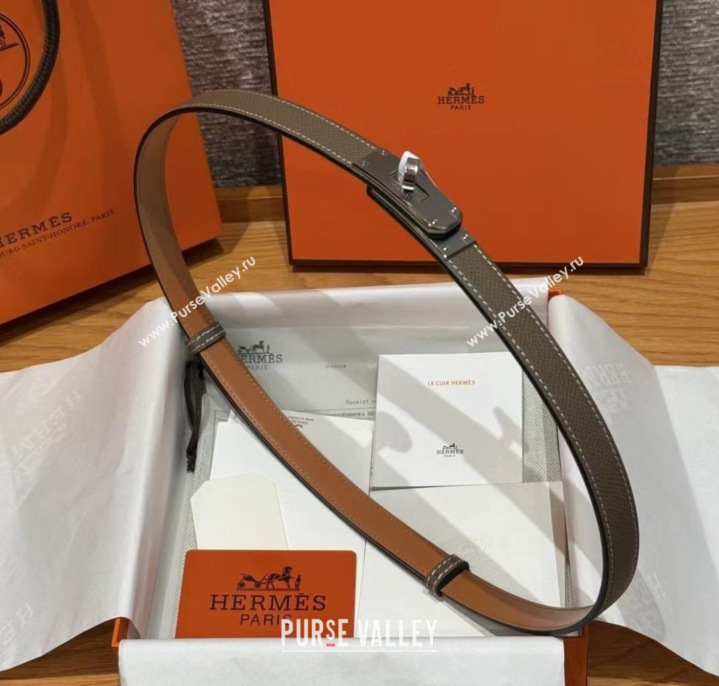Hermes Hunter Calfskin Leather Belt 1.8cm with Kelly Buckle Grey2 2025 HS091202 (99-250912035)
